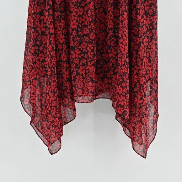 Karl Lagerfeld Ruched Floral Midi Skirt Size 8 Chiffon Ruffle Handkerchief Hem - Picture 13 of 14